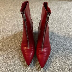 Zara Red Ankle Booties with Pointed Toe and Zipper